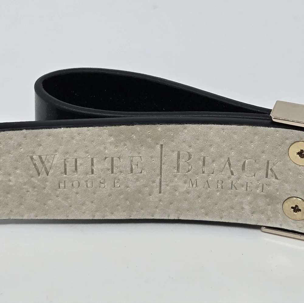 WHITE HOUSE BLACK MARKET FAUX PATENT LEATHER BLACK BOW BELT STRUCTURED WOMEN S